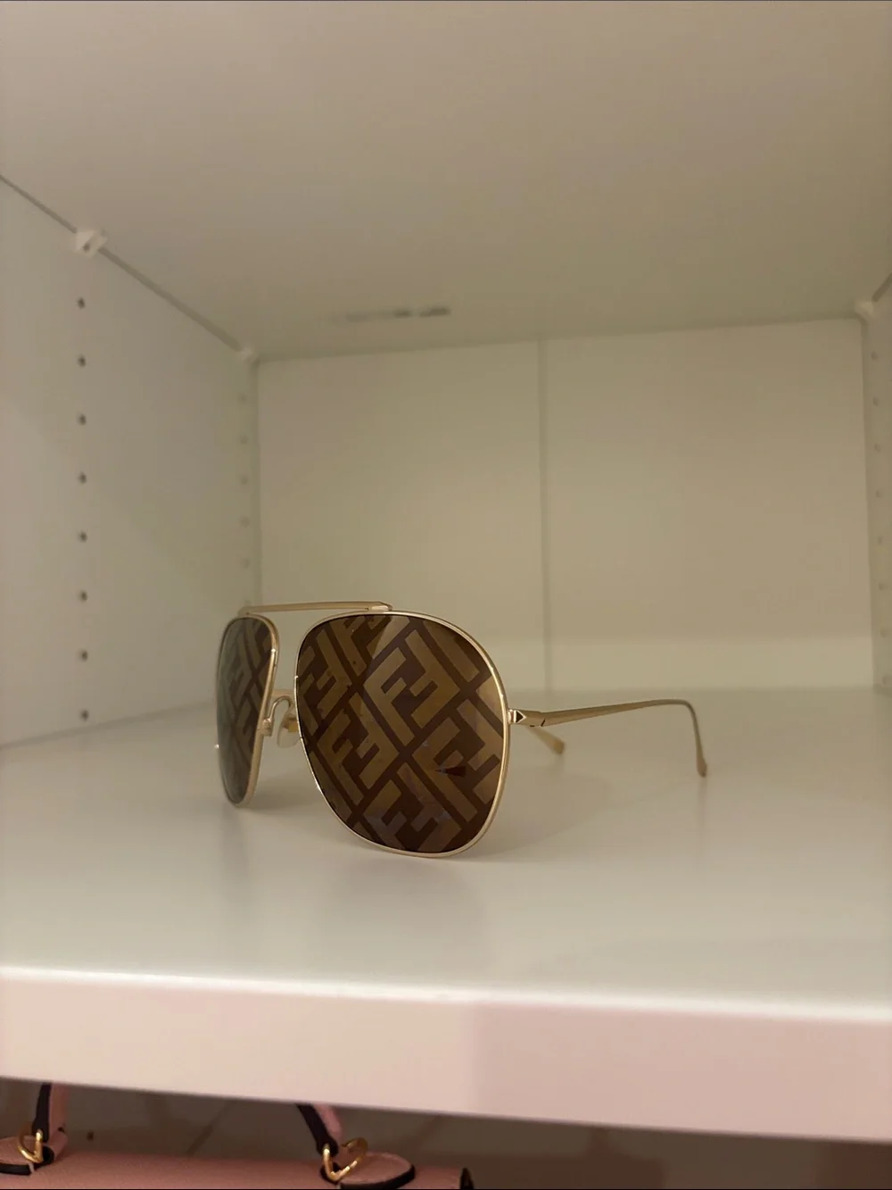 Fendi Gold Metal Aviator Sunglasses with Brown Logo Lenses